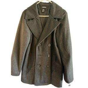 Carbon Wool Blend Pea Coat‎ Charcoal Large Men’s